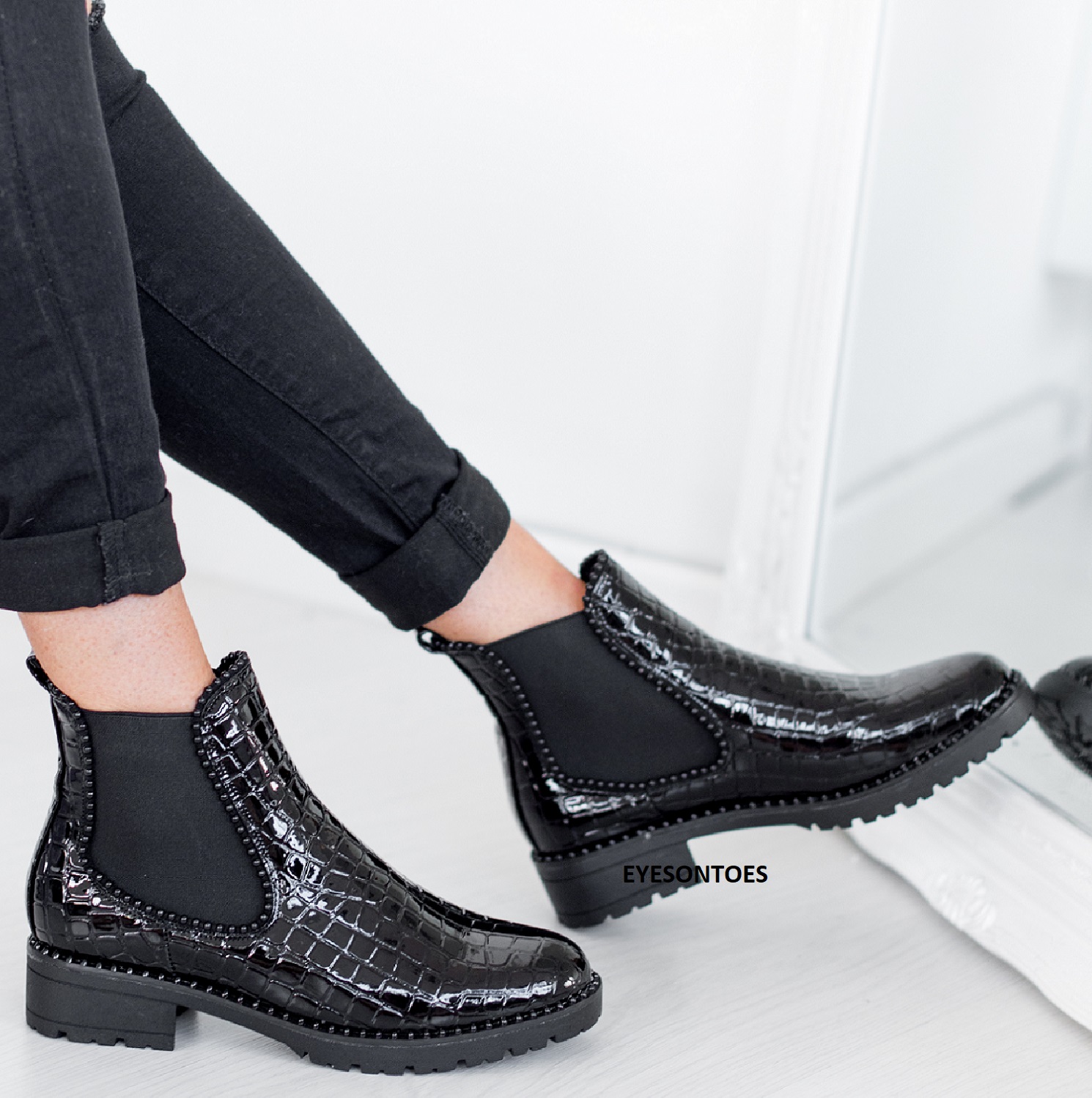 patent block heel boots